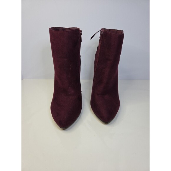 Izabella Rue Baker Maroon Suede Like Ankle Boots High Heel Zip Up S 7 Bow Detail - Picture 2 of 12